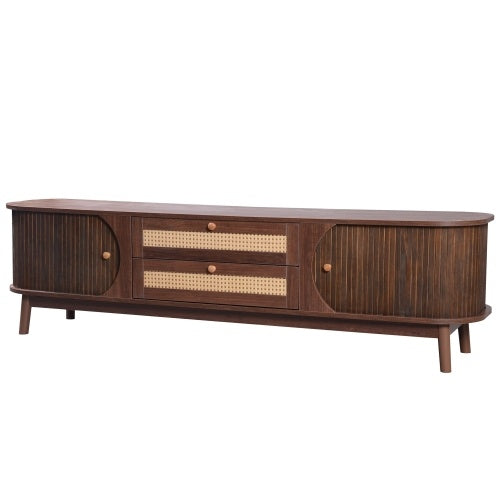 Rattan TV Stand for TVs Up to 75” | Modern Farmhouse Media Console with Storage