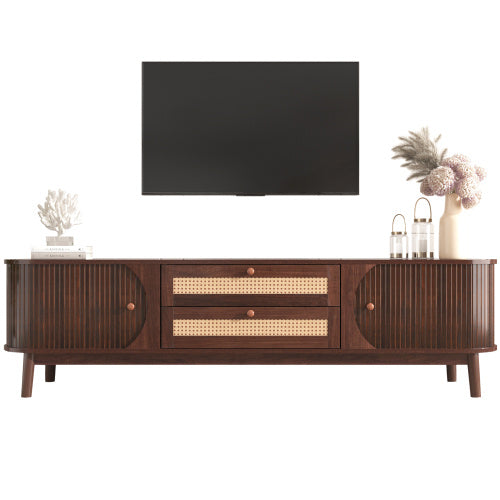 Rattan TV Stand for TVs Up to 75” | Modern Farmhouse Media Console with Storage