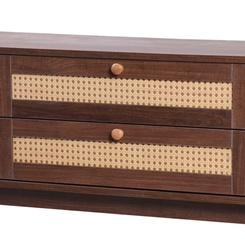 Rattan TV Stand for TVs Up to 75” | Modern Farmhouse Media Console with Storage