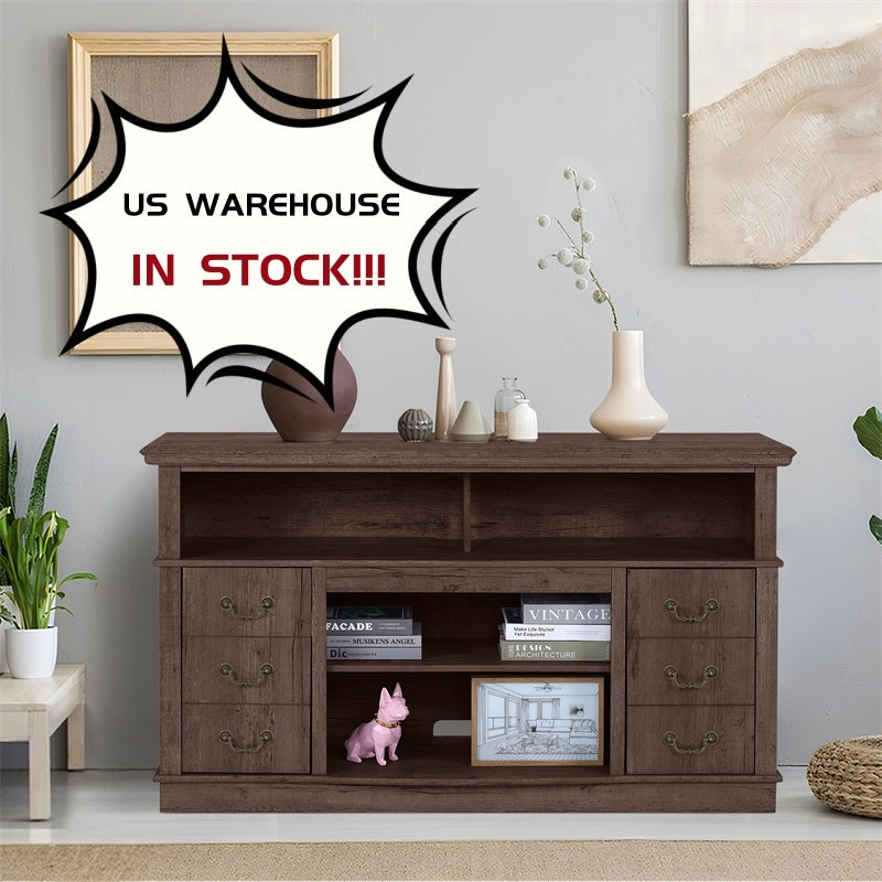 Vintage TV Stand with Storage Cabinets for Living Room