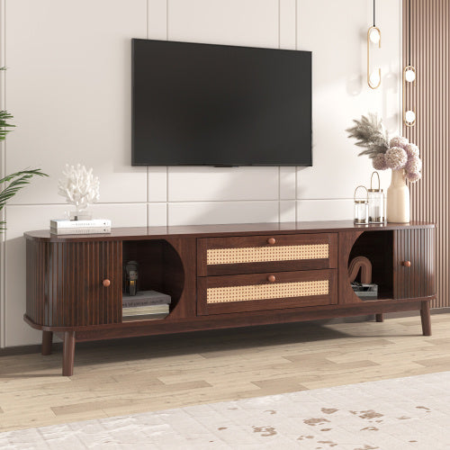 Rattan TV Stand for TVs Up to 75” | Modern Farmhouse Media Console with Storage