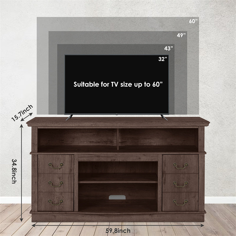 Vintage TV Stand with Storage Cabinets for Living Room