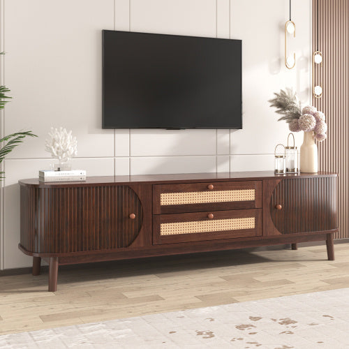 Rattan TV Stand for TVs Up to 75” | Modern Farmhouse Media Console with Storage