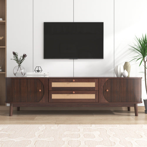 Rattan TV Stand for TVs Up to 75” | Modern Farmhouse Media Console with Storage