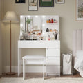 White Makeup Vanity Desk with LED Mirror, Storage Shelves and Stool