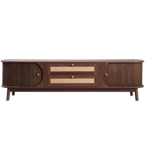 Rattan TV Stand for TVs Up to 75” | Modern Farmhouse Media Console with Storage